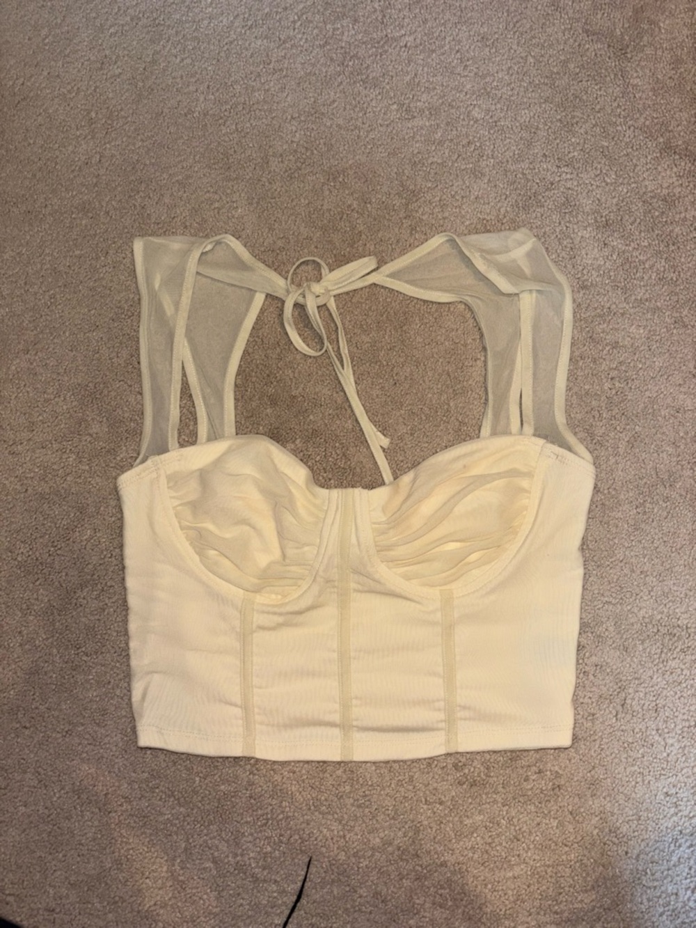 Cream Bustier Crop Top with Sheer Straps